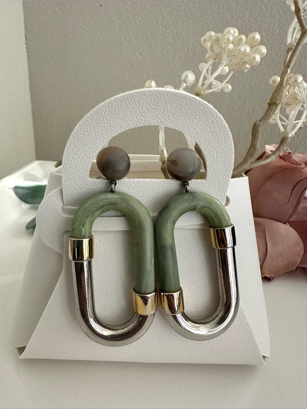 Rachel Comey Green Swirl Carabiner Earrings